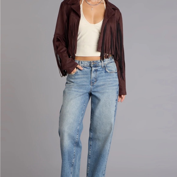 NWT Western Flair Fringed Brown Cropped Faux Suede Jacket Size XL - Picture 14 of 15